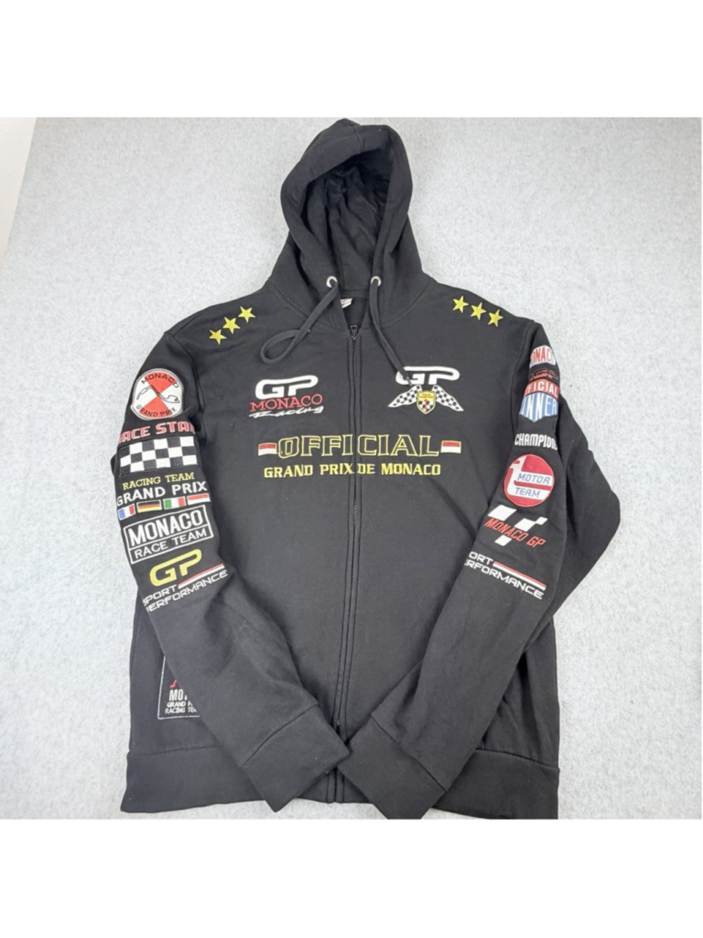 Monaco Grand Prix Racing Zip Hoodie XL Black Embroidered F1 Style